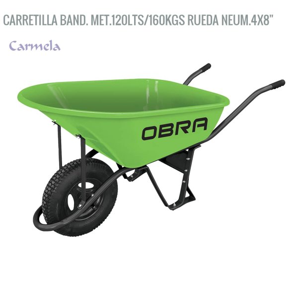 Carretilla OBRA bandeja metálica 120 litros, rueda neumática 4x8 pulgadas