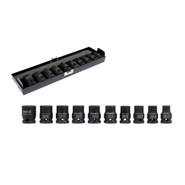 Juego 10 Bocallaves de Impacto Hexagonales 1/2" 10 a 22 mm Yato YT-1025