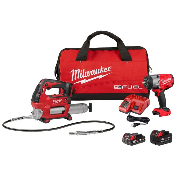 Kit Llave de Impacto 1/2" y Engrasadora M18 con 2 Baterías y Cargador Milwaukee 2967-22GG