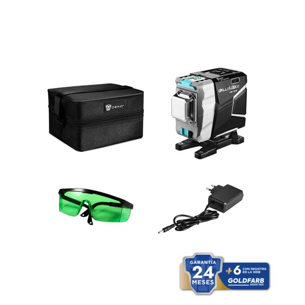 Nivel Láser 3D 360° 12 Líneas Recargable con Control Remoto Deko DKLL12TDP02-S1
