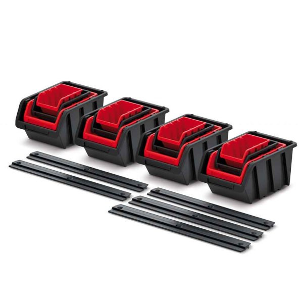 Set 16 Gavetas Rojas y Negras con 5 Barras de Pared Settrucks Kistenberg KST16