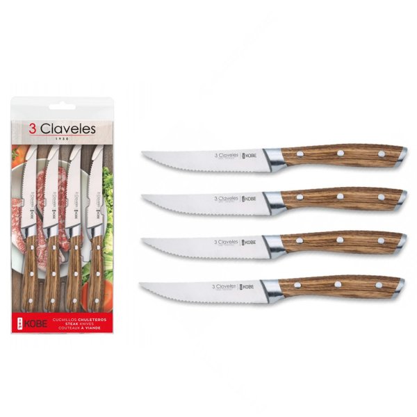 Set 4 Cuchillos Chuleteros Kobe 4,5" 3 Claveles 1046