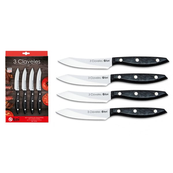 Set 4 Cuchillos Chuleteros Koi Negro 3 Claveles 1479