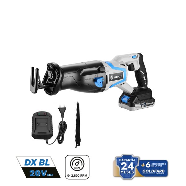 Sierra Sable a Batería 20V Brushless con Batería 2 Ah y Cargador Deko DKBL20RS01-S1