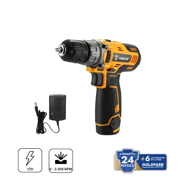 Taladro Atornillador 10 mm 12V con Batería 1,5 Ah y Cargador Deko DKCD12XL01-H5