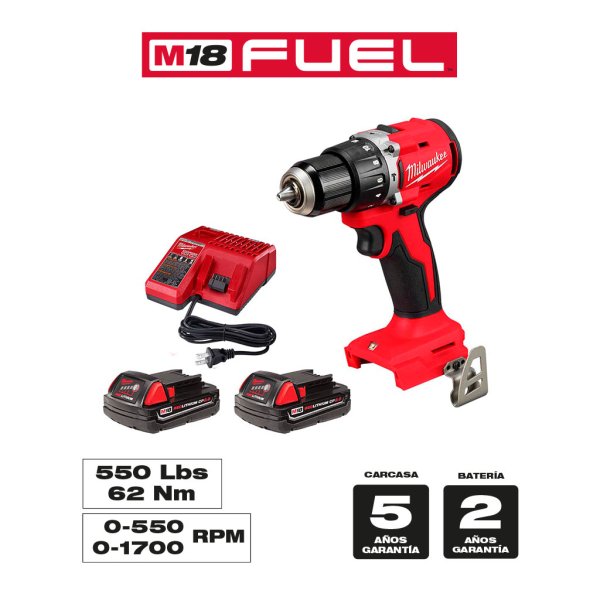 Taladro Percutor 18V Brushless HD con 2 Baterías y Cargador Milwaukee 3602-259CT