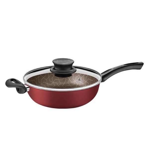 Wok con Tapa, Mango y Asa 26 cm Starflon Paris Rojo Tramontina 28518/726
