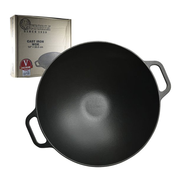 Wok Hierro Fundido Curado 36 cm con Asas Victoria 37291