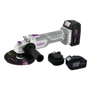 Amoladora Angular a Batería 115 mm 20 V Brushless con Batería 4 Ah y Cargador en Valija Neo AA915/1/20K2