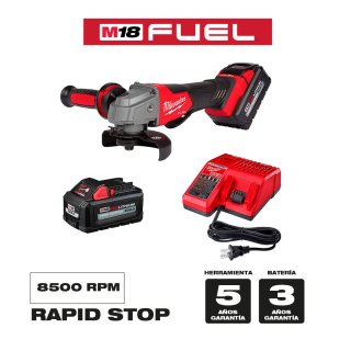 Amoladora M18 FUEL 115/125 mm Hombre Muerto con 2 Baterías y Cargador Milwaukee 2880-22