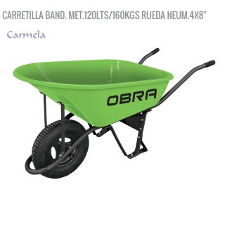 Carretilla OBRA bandeja metálica 120 litros, rueda neumática 4x8 pulgadas