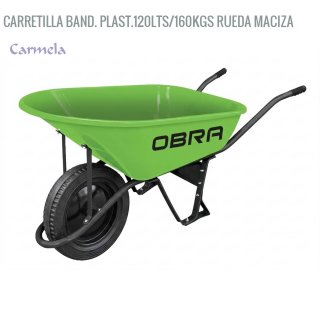 Carretilla OBRA bandeja plástica 120 litros, rueda maciza