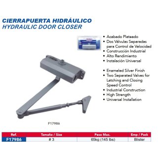 Cierrapuerta Hidráulico Nro. 3 Aluminio Hasta 65 kg
