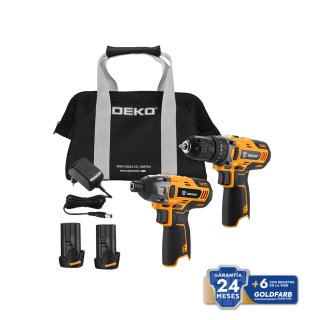 Combo Taladro Percutor 10 mm y Atornillador de Impacto 12V Deko DKID12XLC1-5BS2
