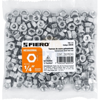 Tuercas Hexagonales 1/4'' Bolsa x 250 Fiero TUE-1/4
