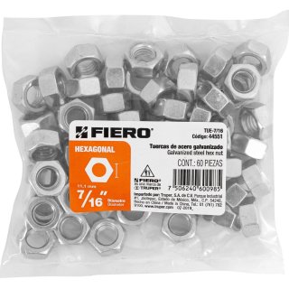 Tuercas Hexagonales 7/16'' Bolsa x 60 Fiero TUE-7/16