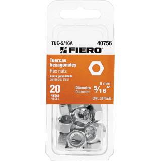 Tuercas Hexagonales 5/16'' Blister x 20 Fiero TUE-5/16A