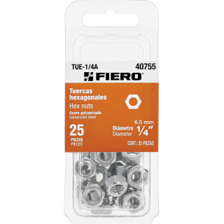 Tuercas Hexagonales 1/4'' Blister x 25 Fiero TUE-1/4A