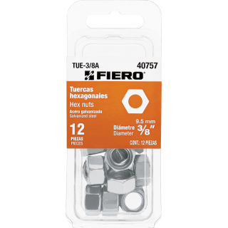 Tuercas Hexagonales 3/8'' Blister x 12 Fiero TUE-3/8A