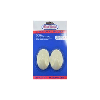 Gancho Plástico Ovalado con Adhesivo Blanco 2 Piezas BEST VALUE