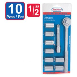 Juego Dados de 1/2" 10 piezas Milimetrico