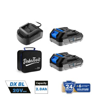 Kit 2 Baterías Brushless 20V 2 Ah con Cargador y Bolso de Tela Deko DKBT20S2BL-1020GS