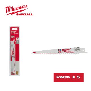 Kit 5Pz. Hojas para Sierra Sable 150mm para Madera con Clavos Milwaukee 4800-5035