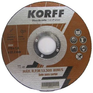 Disco Corte Metal Acero 115mm x 1.6mm Korff