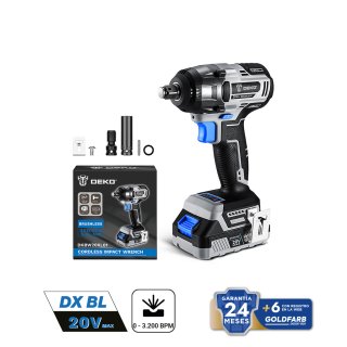 Llave de Impacto 1/2" 320 Nm 20V Brushless con Batería y Cargador Deko DKBW20XL01-H10