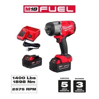 Llave de Impacto 1/2" M18 FUEL con 2 Baterías 5 Ah y Cargador Milwaukee 2967-259