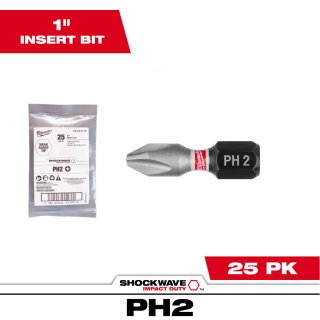 Puntas Phillips PH2 (Bolsa) 25Pz. Cortas 1'' Milwaukee 48-32-4712