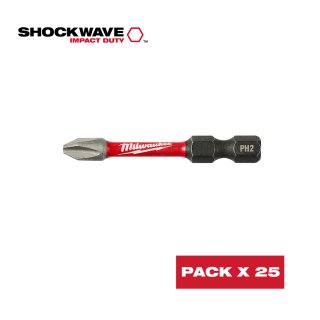 Puntas Phillips PH2 (Bolsa) 25Pz. Largas 2'' Shockwave Milwaukee 48-32-4762
