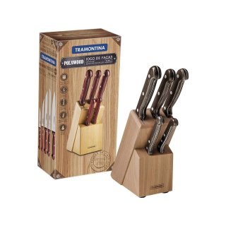 Juego de 6 Cuchillos de Asado con Taco de Madera Polywood Marrón Tramontina 21199/983