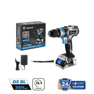 Taladro Percutor 13 mm 62 Nm 20V Brushless con Batería 2 Ah y Cargador Deko DKBL20ID02-S1
