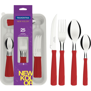 Juego 25 Cubiertos Tramontina New Kolor Rojo 23198/775