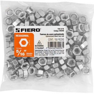 Tuercas Hexagonales 5/16'' Bolsa x 150 Fiero TUE-5/16